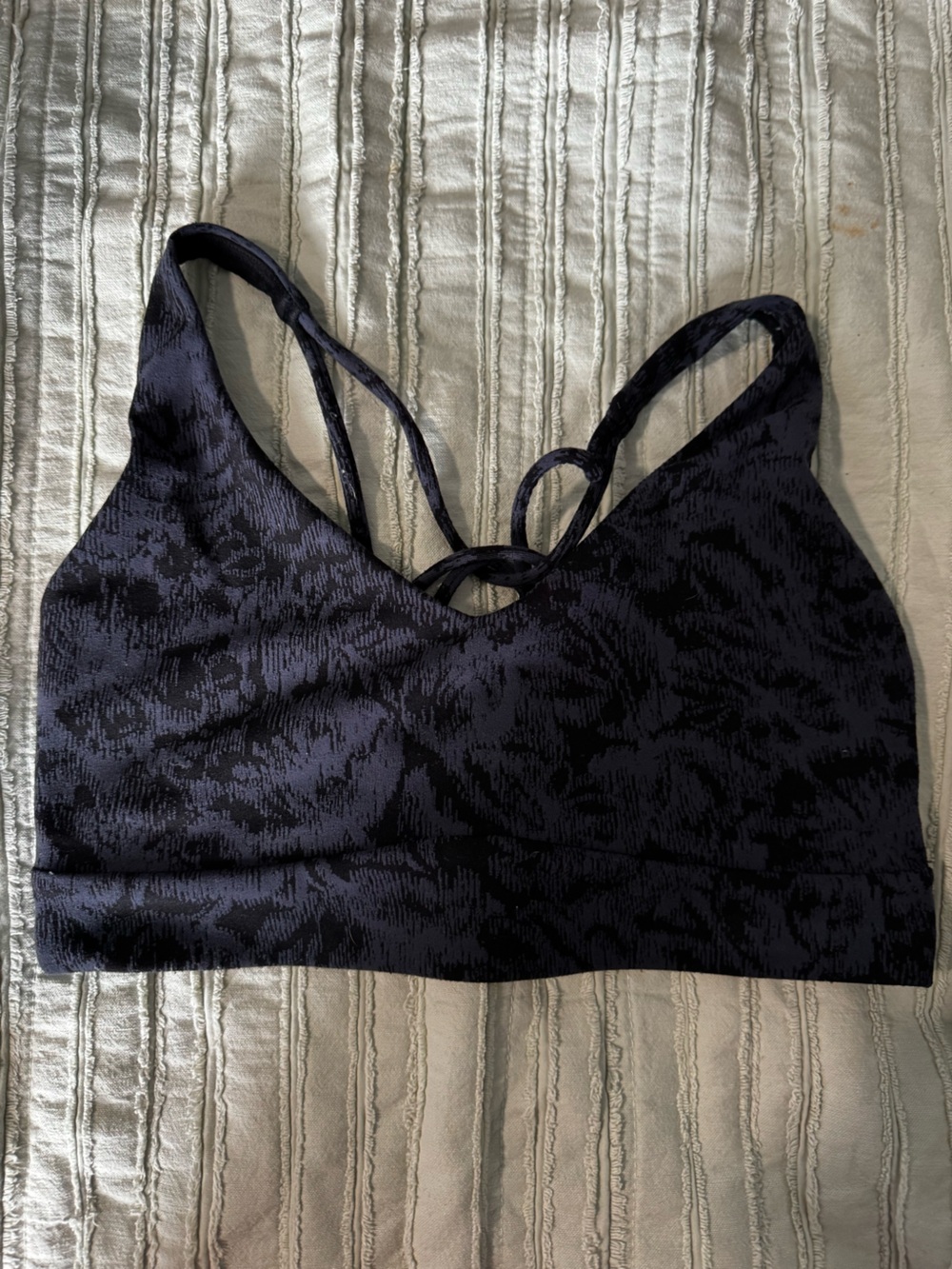 Athleta Black Patterned Sports Bra with Strappy Back